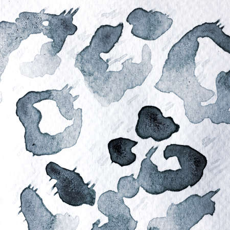 Hand Drawn Safari Surface. Leopard Abstract Texture. Spot Tile. Leopard Skin Print. Animal Camouflage Background. Large African Backdrop. Monochrome and Greyscale Watercolor Camouflage Design.の写真素材