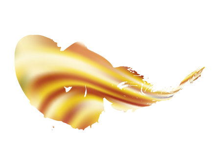 Vector Brush Stroke. Abstract Fluid Splash. Isolated Splash on White Backdrop. Watercolor Textured Background. Sale Banner Brushstroke. Yellow Gold Gradient Paintbrush.のイラスト素材