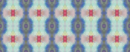 Blue, Red, Green Pastel Fun Rectangle Ikat Rapport. Ethnic Seamless Pattern. Paintbrush Aztec...