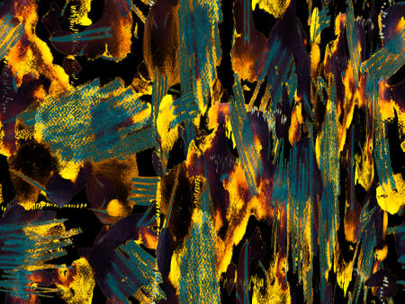 Geometric Watercolor Fabric Design. Fluid Seamless Tile. Psychedelic Paper. Abstract Texture Background. Gold Yellow Vintage Texture Illustration. Watercolor Seamless Pattern.の写真素材