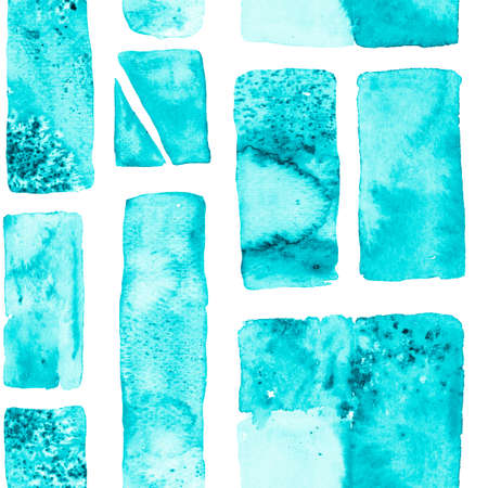 Organic Background. Bauhaus Seamless Pattern. Fun Geometry. Freehand Watercolor Lines. 70s Color Cubism Illustration. Watercolor Trendy Art. African Geo Brushstroke. Blue and indigoの写真素材