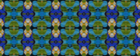 Morocco Retro Texture. Vibrant Geometric Swimwear Pattern. Ethnic Seamless Pattern. Summer Mosaic Background. Green, Blue and Yellow Geo Portugese Ikat Rapport. Watercolor Ethnic Design.の写真素材