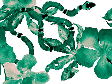 Aspid Seamless Pattern. Elapidae Exotic Background. Green and Aqua Menthe Snake Skin Print. Venom...