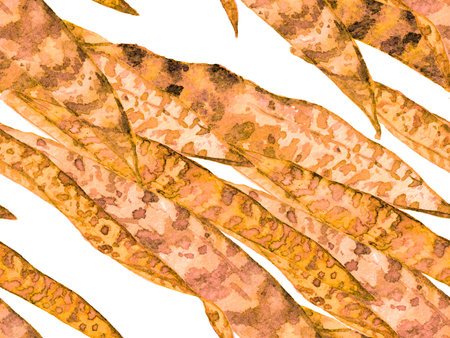 Watercolor leaves Seamless Pattern. Exotic Swimwear Design. Hawaii Aquarelle Print. Rust Orange...