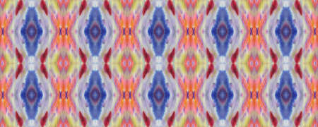 Blue, Red, Green Pastel Fun Rectangle Ikat Rapport. Ethnic Seamless Pattern. Kilim Rug Random Texture. Watercolor Ethnic Design. Paintbrush Aztec Background. Chevron Geometric Swimwear Pattern.の写真素材