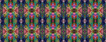 Blue, Red, Green Pastel Fun Rectangle Ikat Rapport. Ethnic Seamless Pattern. Chevron Geometric Swimwear Pattern. Watercolor Ethnic Design. Paintbrush Aztec Background. Kilim Rug Random Texture.の写真素材