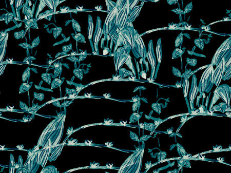 Simple Tropical Clean Seamless Pattern. Blue and Indigo Floral Creative Summer Print. Exotic Swimwear Foliage Background. Naive Doodle Jungle Design. Hand Drawn Hawaii Forest Illustration.の写真素材