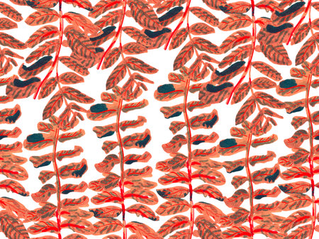 Simple Tropical Clean Seamless Pattern. Crimson Red Naive Doodle Jungle Design. Exotic Swimwear Foliage Background. Hand Drawn Hawaii Forest Illustration. Floral Creative Summer Print.の写真素材