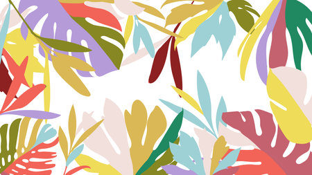 Vector Tropical Leaves. Exotic Palm Summer Forest Silhouettes. Jungle Trees Botanical Illustration. Graphic Plants Outlines Isolated Background. Monstera Abstract Foliage Icons.のイラスト素材