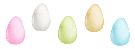 Easter eggs isolated on white background. Watercolor hand drawn illustration.の写真素材