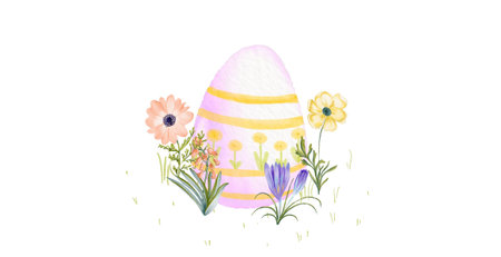 Easter egg with spring flowers on a white background. Vector illustration.の写真素材