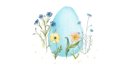 Easter egg with flowers. Watercolor illustration on white background.の写真素材