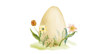 Easter egg with flowers and leaves isolated on white background. Watercolor illustration.の写真素材