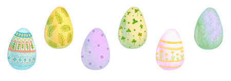 Watercolor Easter eggs isolated on white background. Hand drawn illustration.の写真素材