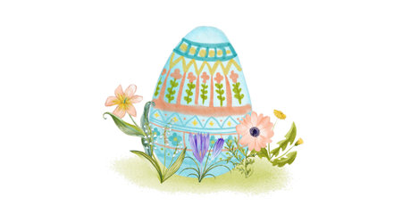 Easter egg with floral ornament. Hand drawn watercolor illustration.の写真素材