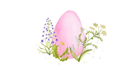 Easter egg with flowers. Watercolor illustration isolated on white background.の写真素材