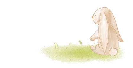 Easter Watercolor Bunny Rabit Clipart Isolated on White Background. Cute Spring Animals and Flowers Card Design. Footer Banner for Kids Room. Christianity Festival Cover Concept.の写真素材