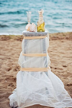 Beach Wedding Details in front of the seaの写真素材