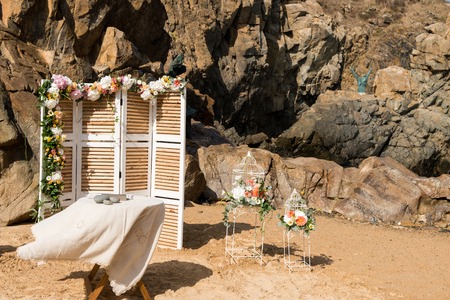 Beach Wedding Details in front of the seaの写真素材