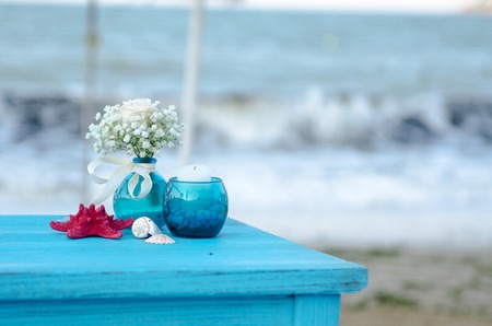 Beach Wedding Details in front of the seaの写真素材