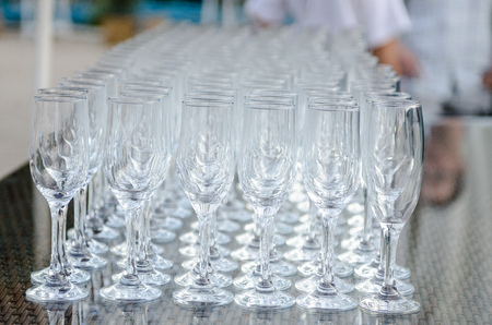 glasses of white sparkling wine champagne lot of close-upsの写真素材