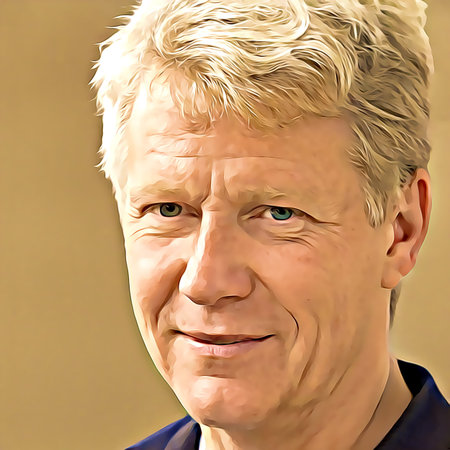 Cartoon-style portrait of person's face.