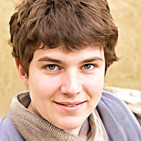 Cartoon-style portrait of person's face.