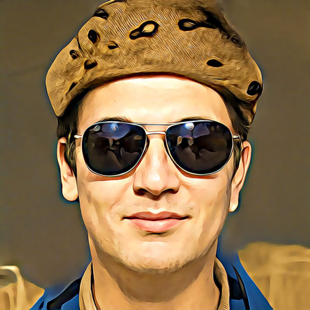 Cartoon-style portrait of person's face.