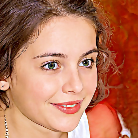 Cartoon-style portrait of person's face.
