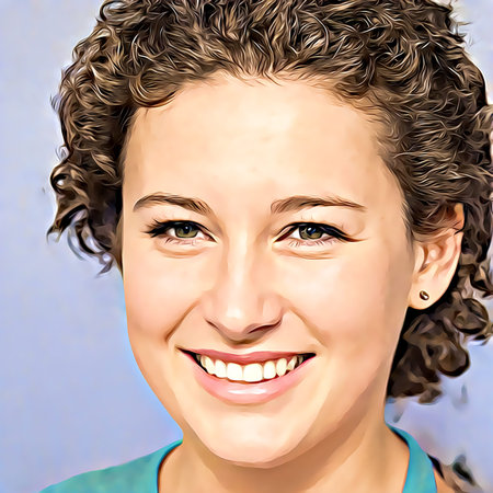 Cartoon-style portrait of person's face.