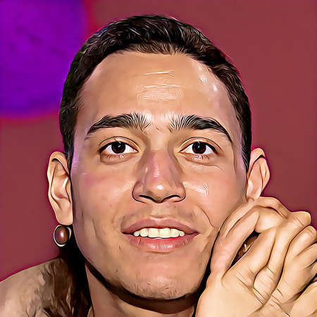 Cartoon-style portrait of person's face.の写真素材