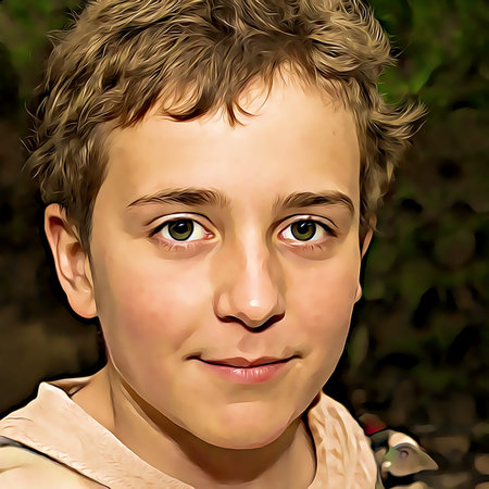 Cartoon-style portrait of person's face.