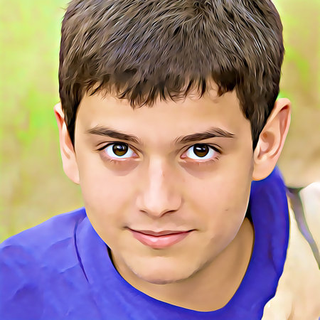 Cartoon-style portrait of person's face.の写真素材