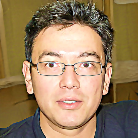 Cartoon-style portrait of person's face.