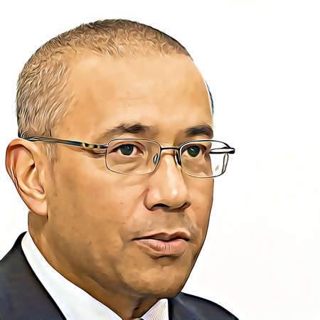 Cartoon-style portrait of person's face.の写真素材