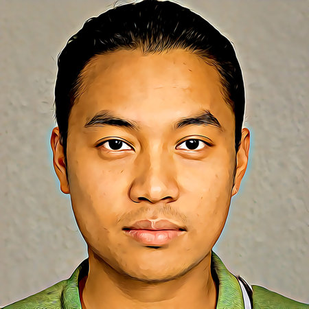 Cartoon-style portrait of person's face.