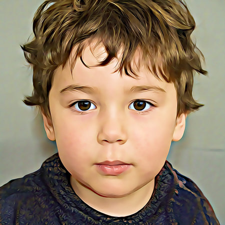 Cartoon-style portrait of person's face.の写真素材