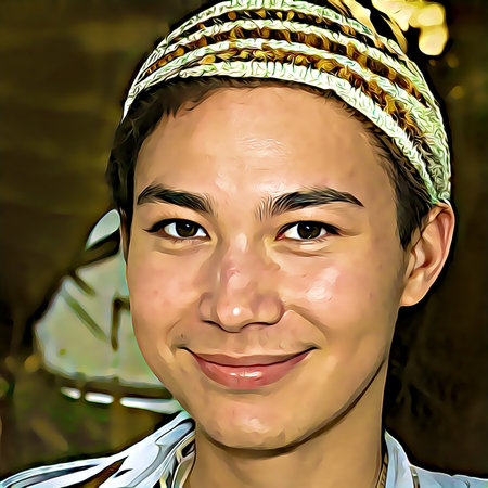 Cartoon-style portrait of person's face.