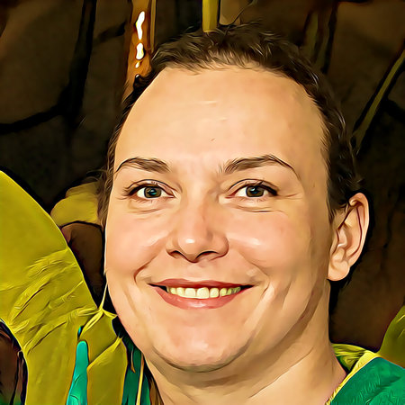 Cartoon-style portrait of person's face.の写真素材