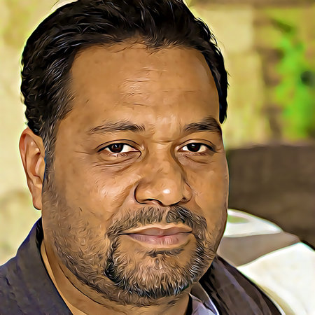 Cartoon-style portrait of person's face.の写真素材