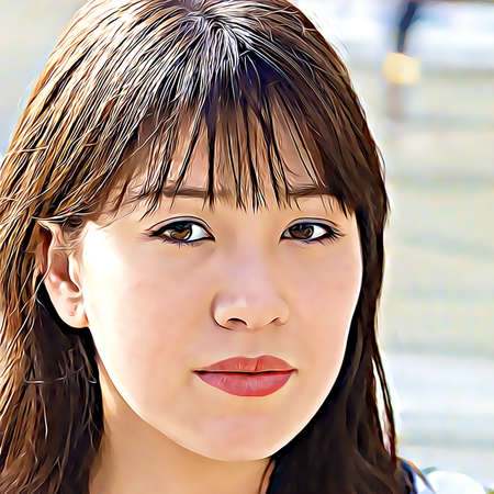 Cartoon-style portrait of person's face.の写真素材