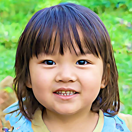 Cartoon-style portrait of person's face.の写真素材