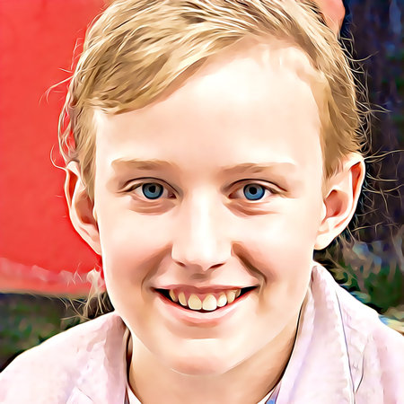 Cartoon-style portrait of person's face.