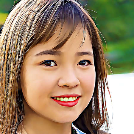 Cartoon-style portrait of person's face.の写真素材