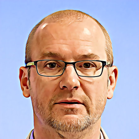 Cartoon-style portrait of person's face.