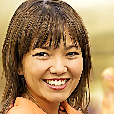 Cartoon-style portrait of person's face.の写真素材