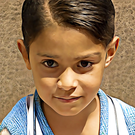 Cartoon-style portrait of person's face.