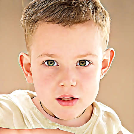 Cartoon-style portrait of person's face.の写真素材