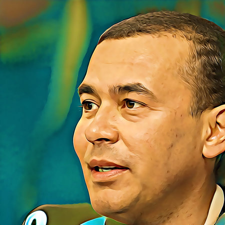Cartoon-style portrait of person's face.