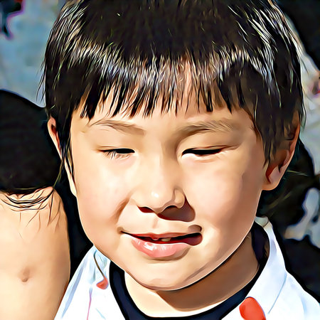 Cartoon-style portrait of person's face.の写真素材